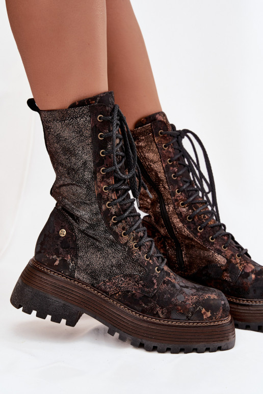 Stivali da donna stivali da equitazione alti Deveciejka 06203-32 marrone-colore dorato