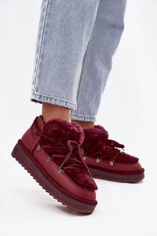 Basso Stivali da neve con una piattaforma con una pelliccia D.Franklin DFSH370011 Borgogna