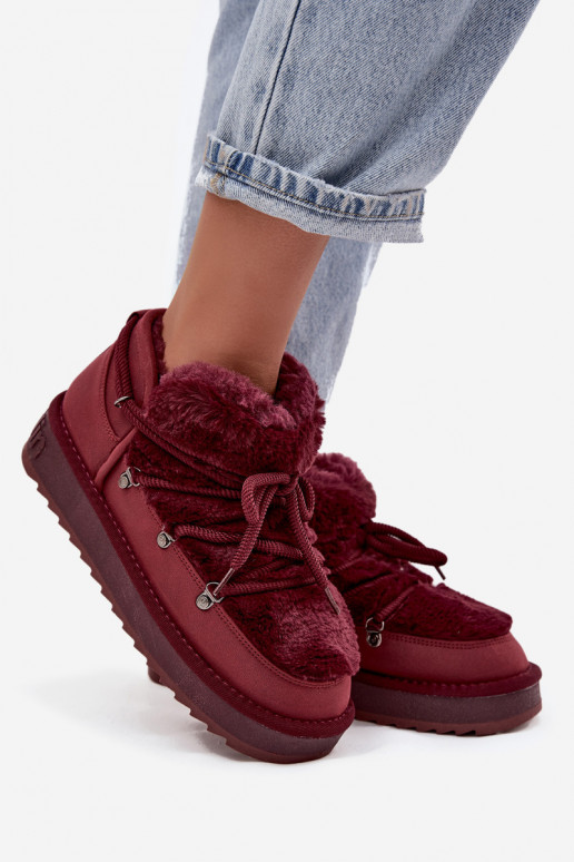 Basso Stivali da neve con una piattaforma con una pelliccia D.Franklin DFSH370011 Borgogna