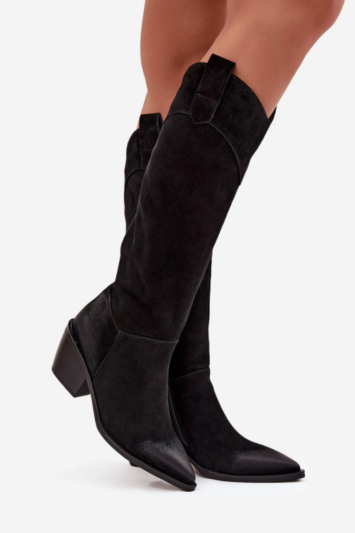 stivali stile coAboy Femminile con i tacchiAbilitatoturalnego dalla pelle scamosciatau Artiker 57C0232 colore nero