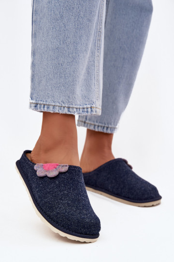 Ciabatte da donna con fiore, Inblu CS000043, color blu scuro