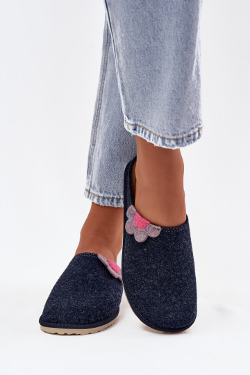 Ciabatte da donna con fiore, Inblu CS000043, color blu scuro 2