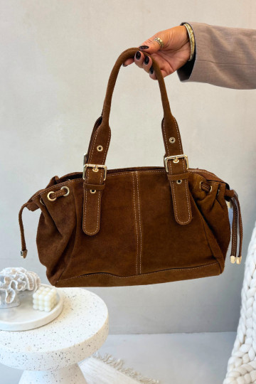 Borsa in suede naturale color marrone Danira