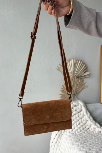 Borsa in suede naturale color marrone Mirine