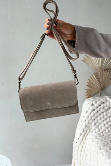 Borsa in suede naturale color avorio Mirine