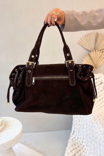 Borsa in suede color cioccolato Ilienne