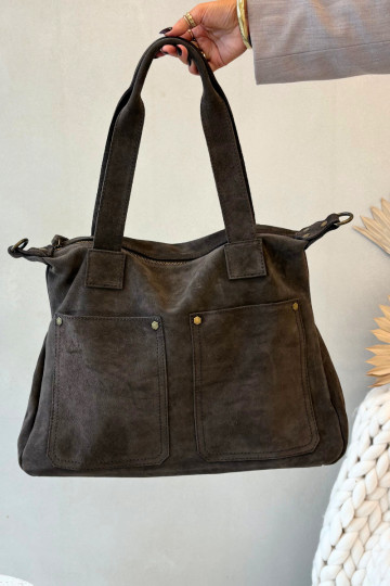 Borsa in suede marrone con tasche Zephina