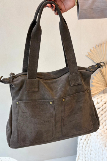Borsa in suede marrone con tasche Zephina 2