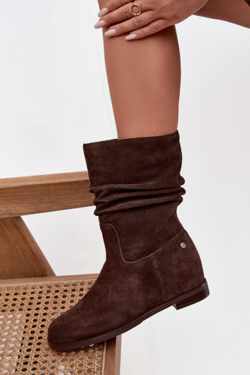 Pelle Scarpe scamosciate Femminile Con volant riscaldamento Deveciejka K7211-02 CzekoladoAe