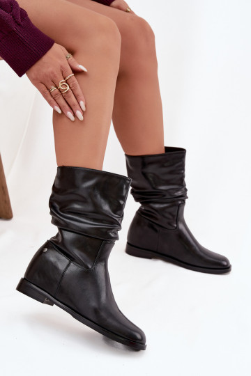 Stivaletti in pelle nera foderati per donna con rouches Tai turiciejka K7211-01