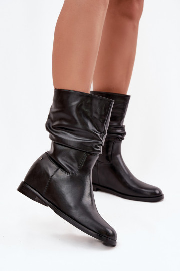 Stivaletti in pelle nera foderati per donna con rouches Tai turiciejka K7211-01 2