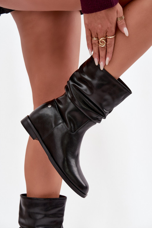 Pelle Stivali da donna Con volant riscaldamento Deveciejka K7211-01 colore nero