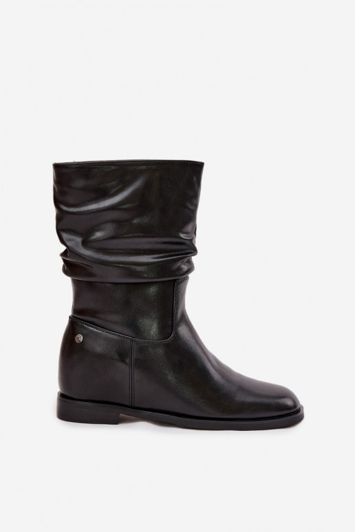 Pelle Stivali da donna Con volant riscaldamento Deveciejka K7211-01 colore nero