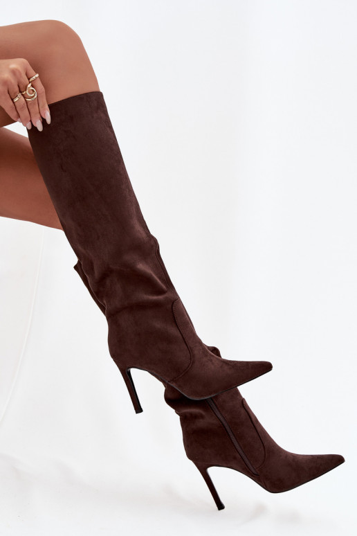 riscaldamento stivali da donna con tacchi sottiliin ecopelle scamosciatau CzekoladoAe Rosavine