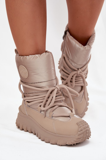 Pelle Stivali da neve con una piattaforma Lee Cooper LCJ-25-12-3663 beige-colore dorato