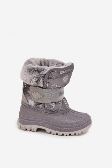 Stivali da neve per bambini Lee Cooper LCJ-25-10-3788 colore grigio con pelliccia e chiusura adesiva