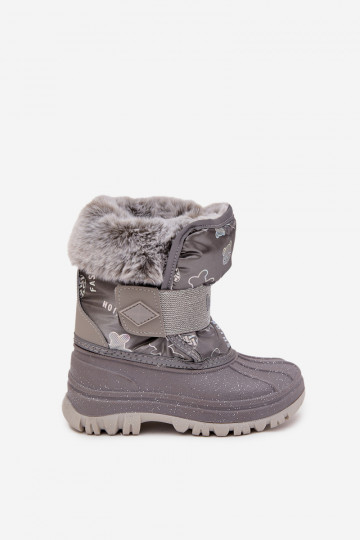 Stivali da neve per bambini Lee Cooper LCJ-25-10-3788 colore grigio con pelliccia e chiusura adesiva 2
