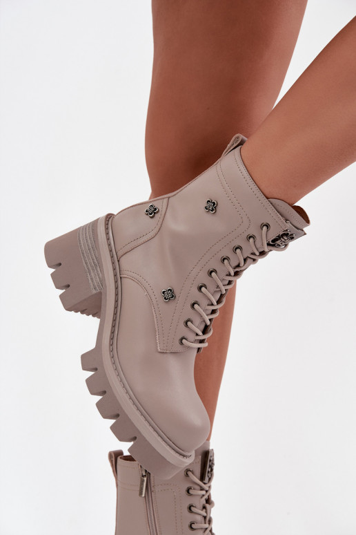 Pelle Stivaletti da lavoro Femminile KlockePrzypinkami Artiker 57C0181 beige
