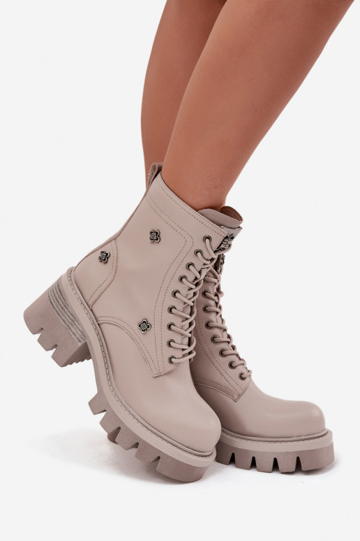 Pelle Stivaletti da lavoro Femminile KlockePrzypinkami Artiker 57C0181 beige Pelle Stivaletti da lavoro Femminile KlockePrzypinkami Artiker 57C0181 beige