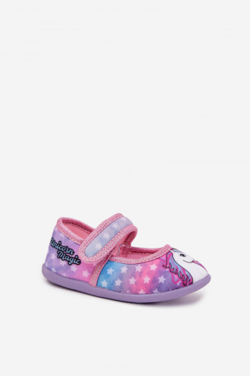ballerine Pantofole Dla DzieAczynek con chiusure adesive UNICORN colore rosa Silviera