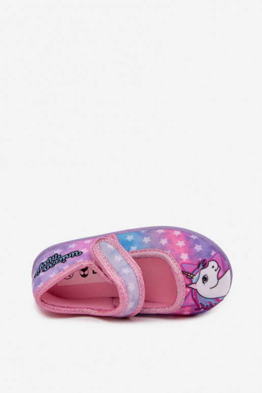 ballerine Pantofole Dla DzieAczynek con chiusure adesive UNICORN colore rosa Silviera