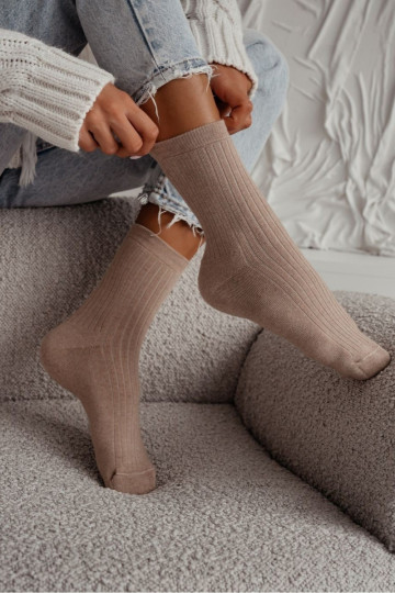 Calze frottee da donna IN colore sabbia a righe