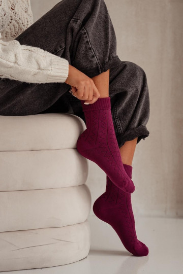 Calze frottee da donna colore bordeaux a zigzag