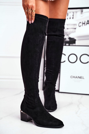 Stivali alti al ginocchio in ecopelle scamosciata colore nero Can't Stop 2