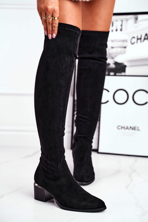 Stivali alti al ginocchio in ecopelle scamosciata colore nero Can't Stop