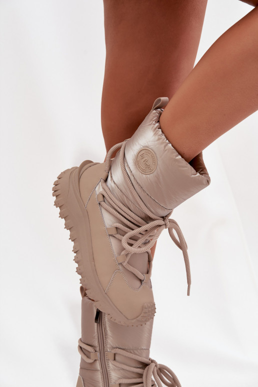 Pelle Stivali da neve con una piattaforma Lee Cooper LCJ-25-12-3663 beige-colore dorato