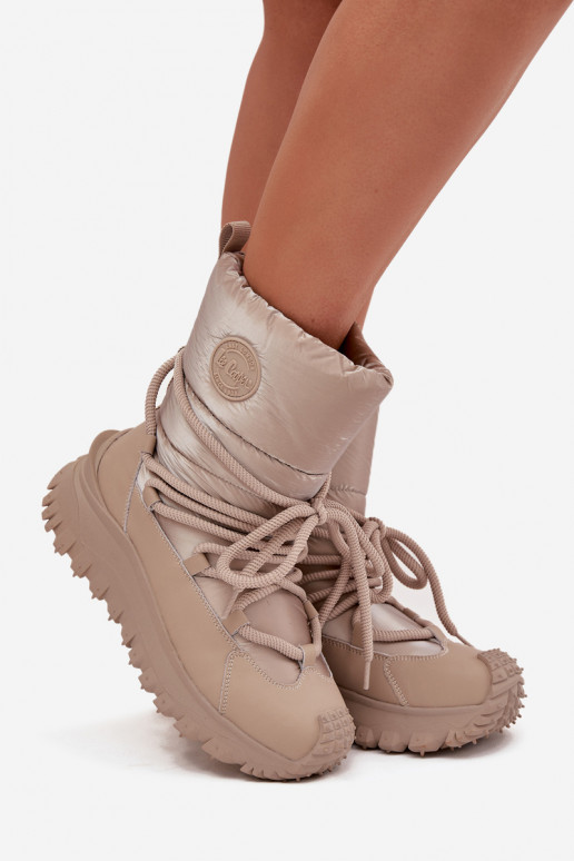 Pelle Stivali da neve con una piattaforma Lee Cooper LCJ-25-12-3663 beige-colore dorato