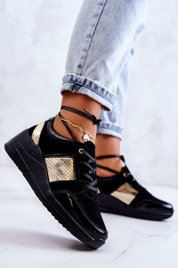 Femminile dalla pelle scamosciata scarpe da ginnastica Su un cuneo colore nero Larson