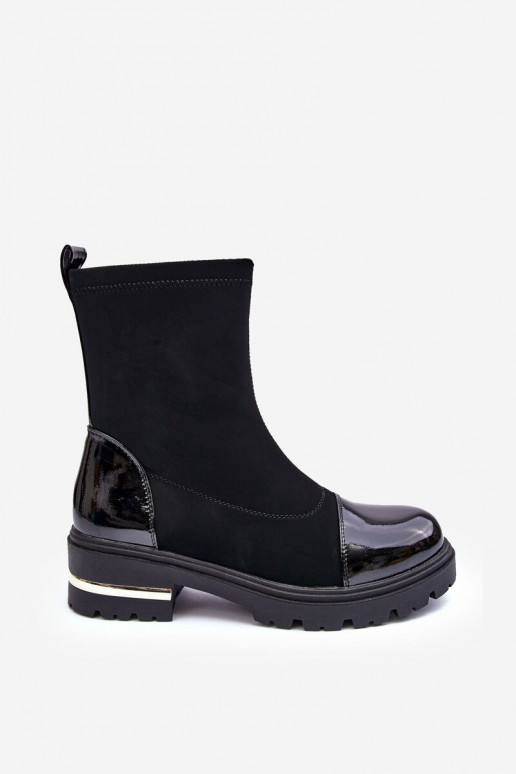 Pelle Elegantello classico Stivali con tacchi larghi colore nero Shendete