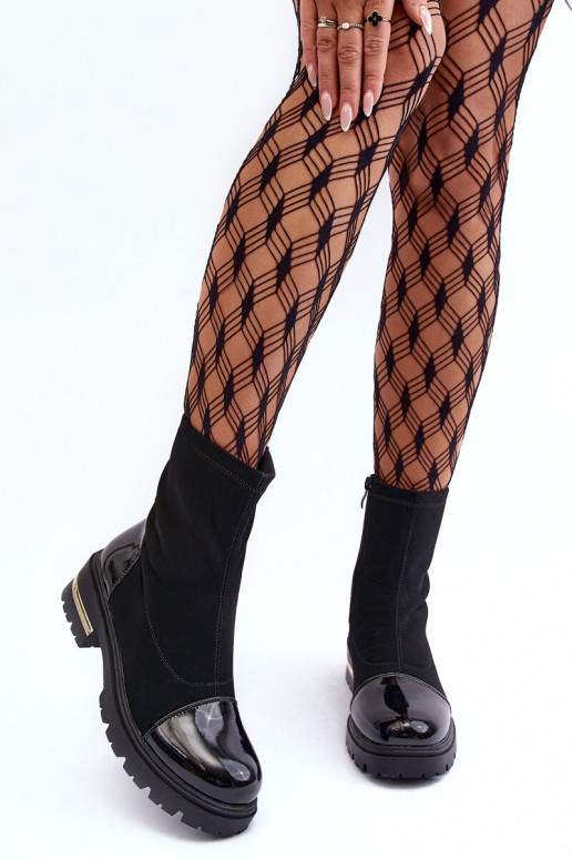 Pelle Elegantello classico Stivali con tacchi larghi colore nero Shendete