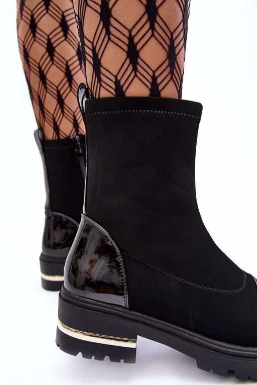 Pelle Elegantello classico Stivali con tacchi larghi colore nero Shendete