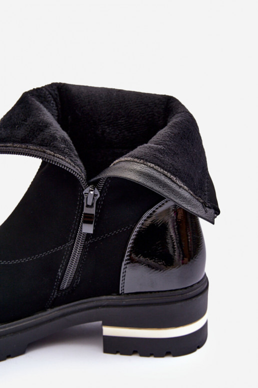 Pelle Elegantello classico Stivali con tacchi larghi colore nero Shendete