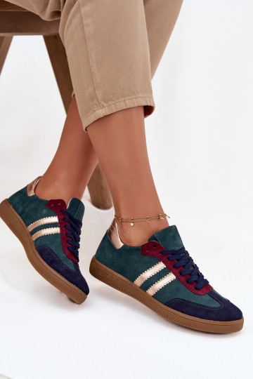 Scarpe sportive basse in suede per donna color verde bottiglia Zazoo N1068