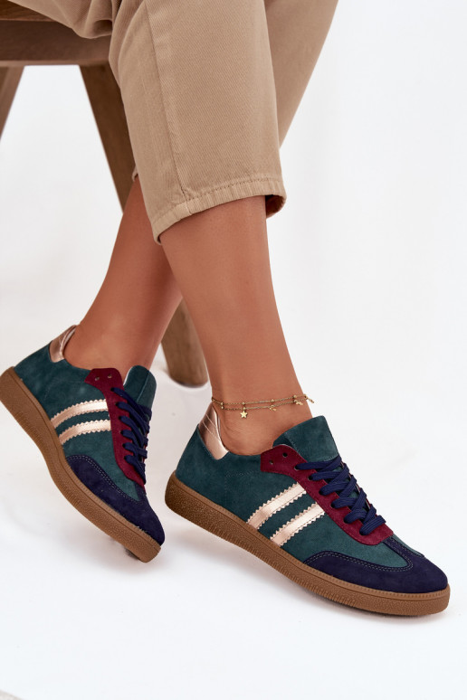 Zazoo N1068 dalla pelle scamosciata Basso Scarpe modello sneakers Femminile ButelkoAa Zieleń