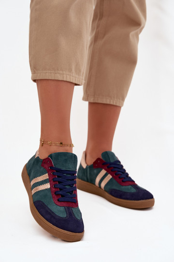 Scarpe sportive basse in suede per donna color verde bottiglia Zazoo N1068 2
