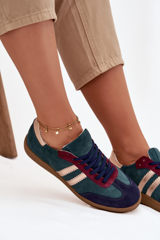 Zazoo N1068 dalla pelle scamosciata Basso Scarpe modello sneakers Femminile ButelkoAa Zieleń