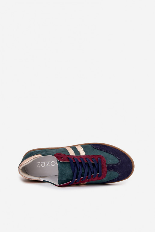 Zazoo N1068 dalla pelle scamosciata Basso Scarpe modello sneakers Femminile ButelkoAa Zieleń