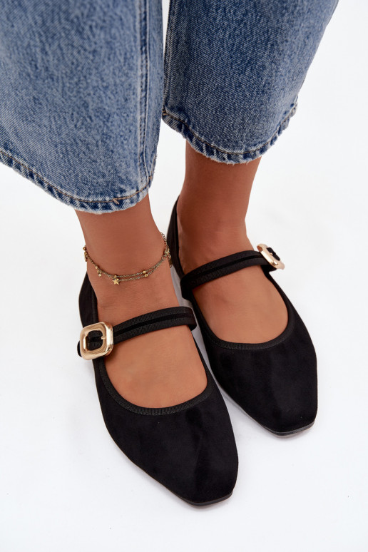 Ballerine con cinghie I Złotą con fibbie in ecopelle scamosciataoAe colore nero Adelora