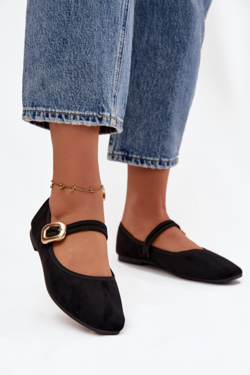 Ballerine con cinghie I Złotą con fibbie in ecopelle scamosciataoAe colore nero Adelora 2