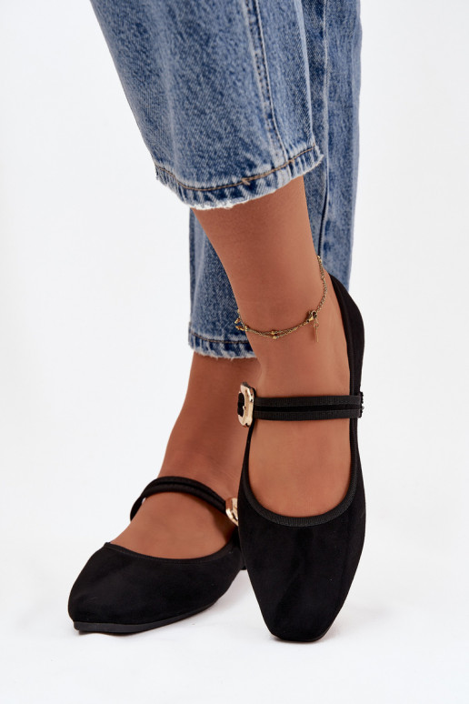 Ballerine con cinghie I Złotą con fibbie in ecopelle scamosciataoAe colore nero Adelora