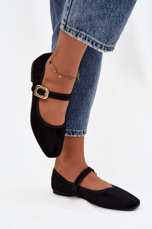 Ballerine con cinghie I Złotą con fibbie in ecopelle scamosciataoAe colore nero Adelora