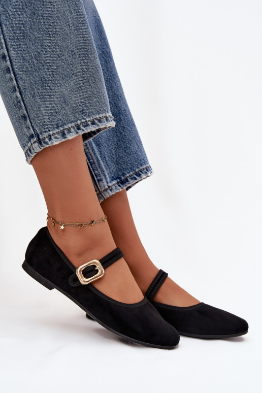 Ballerine con cinghie I Złotą con fibbie in ecopelle scamosciataoAe colore nero Adelora