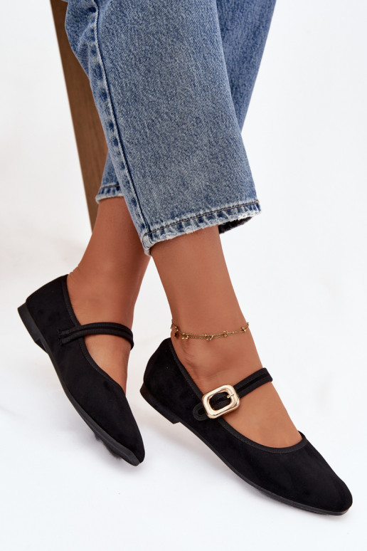 Ballerine con cinghie I Złotą con fibbie in ecopelle scamosciataoAe colore nero Adelora