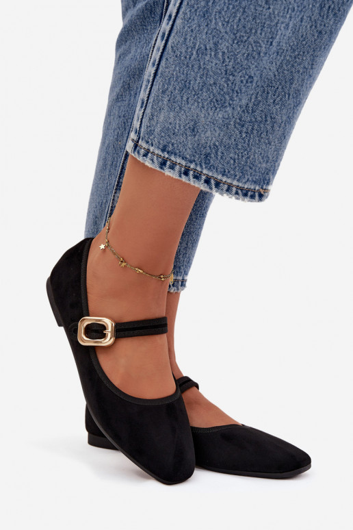 Ballerine con cinghie I Złotą con fibbie in ecopelle scamosciataoAe colore nero Adelora