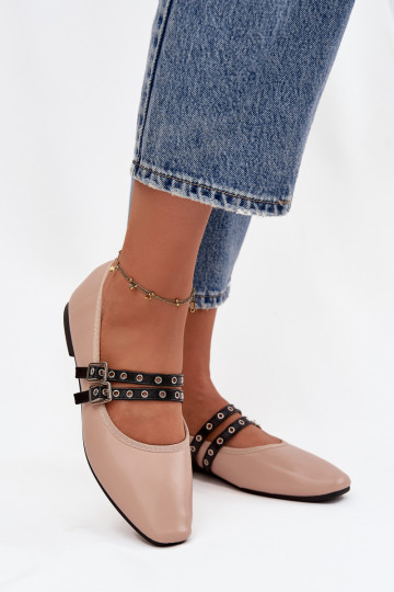 Ballerine da donna con nastri color sabbia Deliora 2