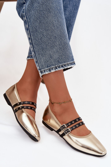 Ballerine da donna con nastri color oro Deliora
